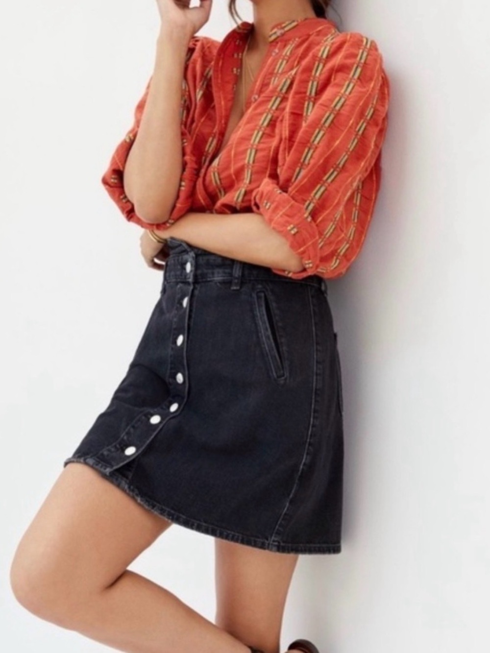 Anthropologie Pilcro Washed Black Button-Front Skirt
